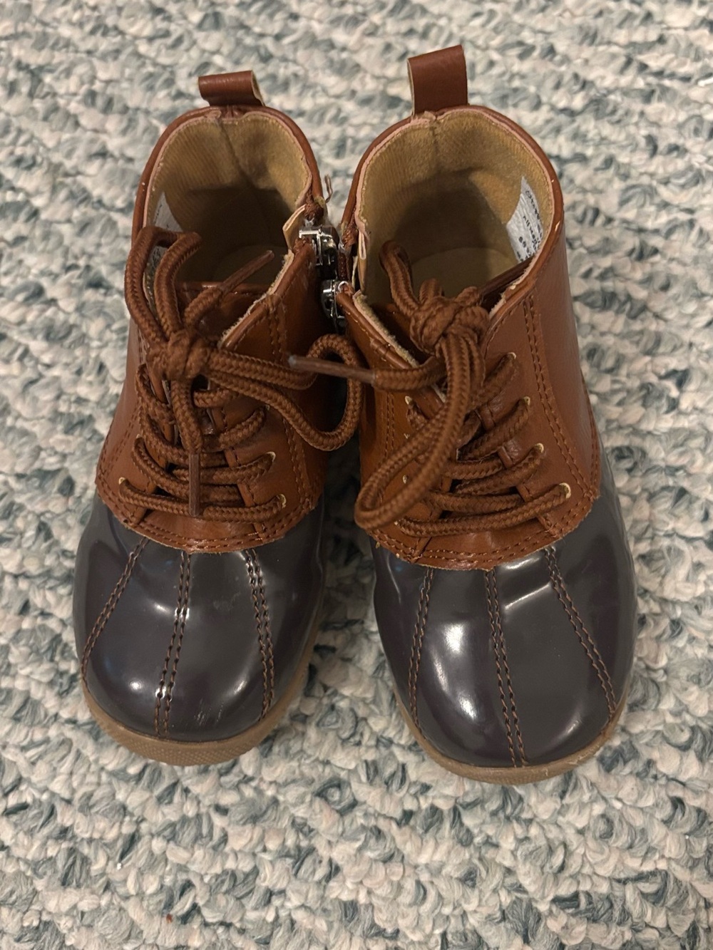 Toddler Two-Tone Brown and Gray Waterproof Lace-Up Boots